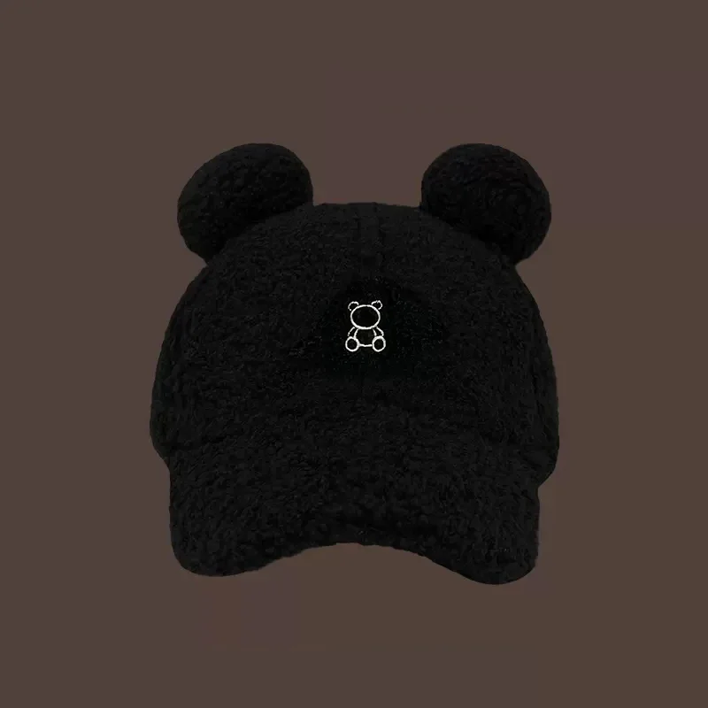 Faux Lamb Wool Alphabet Baseball Caps Korean Fashion Winter Warm Plush Ear Protection Peaked Cap Cute Rabbit Ears Women\'s Hats