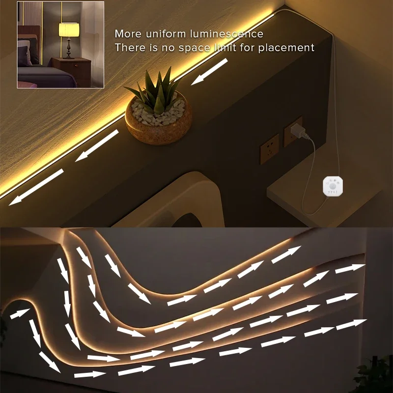 Motion Sensor Stair Neon Strip Lights With Chase Effect, USB Motion Activated Closet Light, 5V Neon LED Strip for Home Bedroom