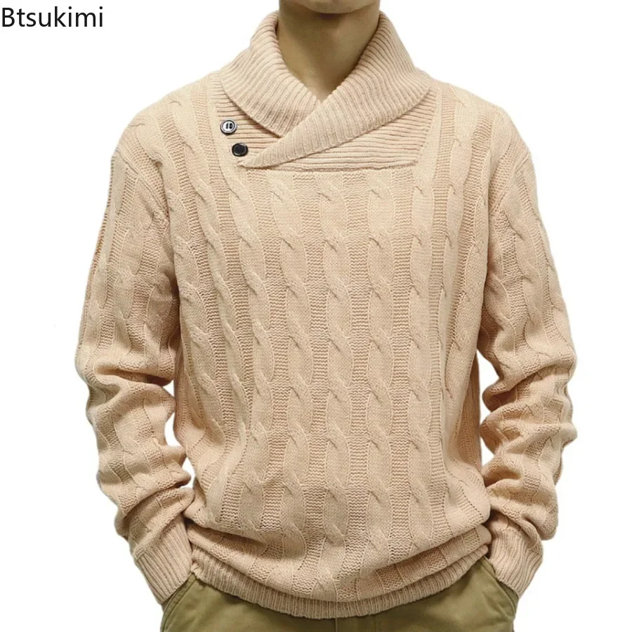 New2024 Men's Casual Knitted Sweater Jackets Autumn Winter Thicken Twist Tops Sweater V-neck Youth Solid Knit Pullovers Sweater