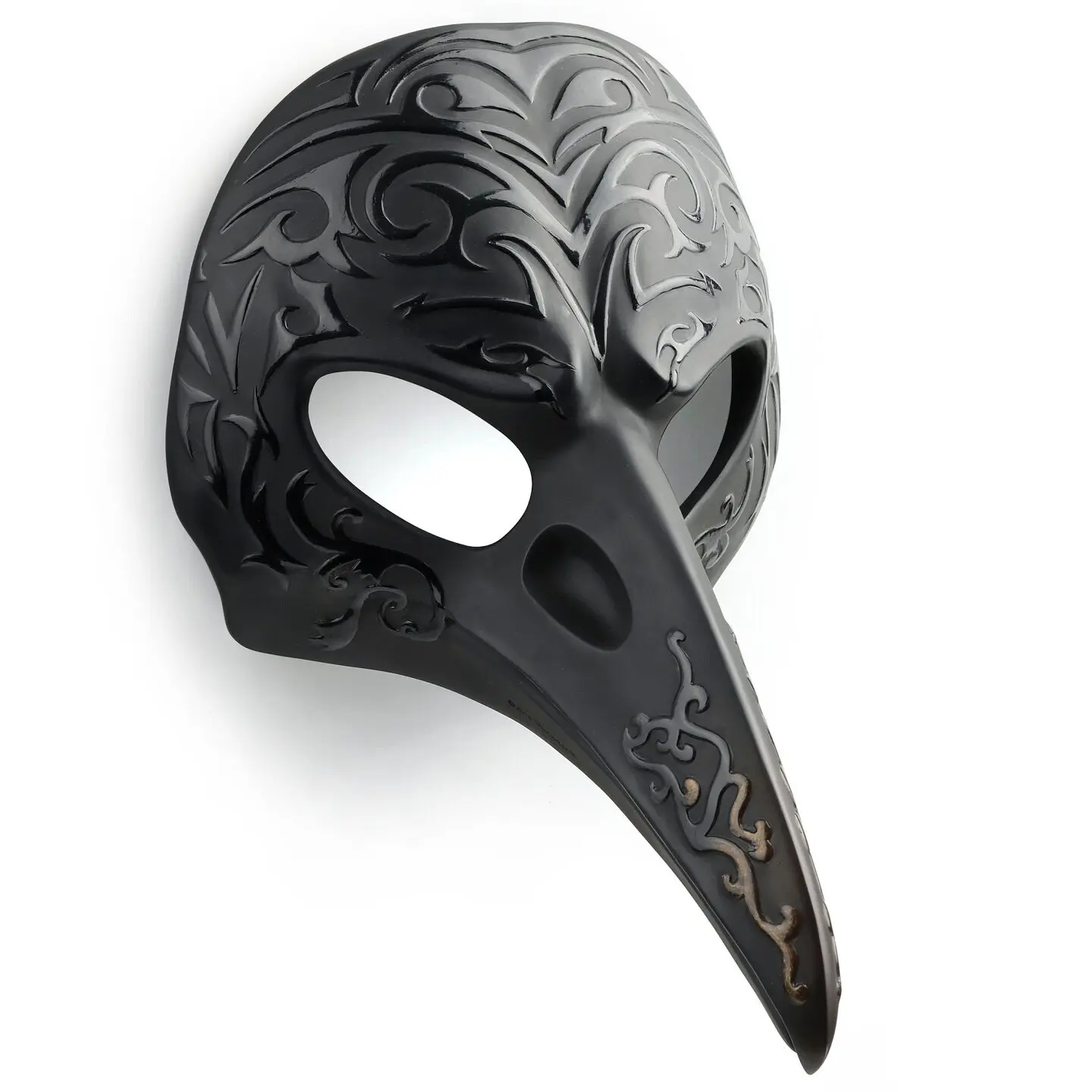 Gothic Raven Bird Mask Matte Black Resin Masquerade Mask Engraved Pattern Halloween Cosplay Prop for Party Event Face Decoration