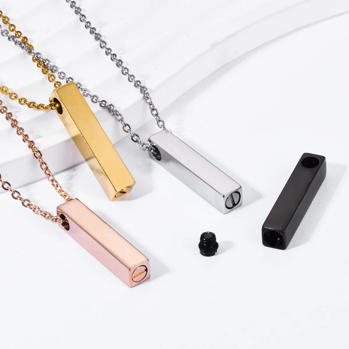 Rectangle Bar Urn Necklaces for Ashes Cremation Pendant Memorial Stainless Steel Keepsake Jewelry for Women Men Minimalist