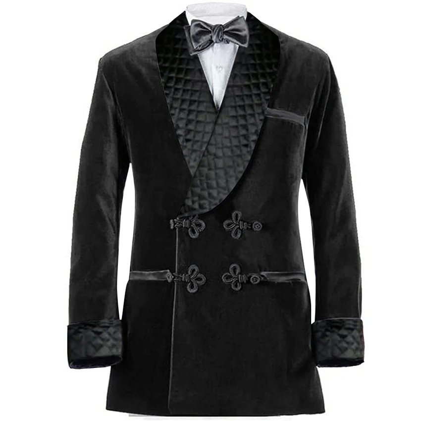 Velvet Green Smoking Jacket 1 Pcs Wedding Tuxedo Blazer Designer Stylish Shawl Lapel Custom Men Suit Fashion Coat with Button