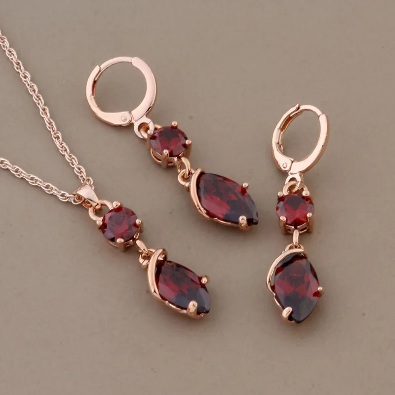 Luxury Quality Natural Zircon Long Earring And Pendant Sets for Women 585 Rose Gold Color Wedding Daily Jewelry Set