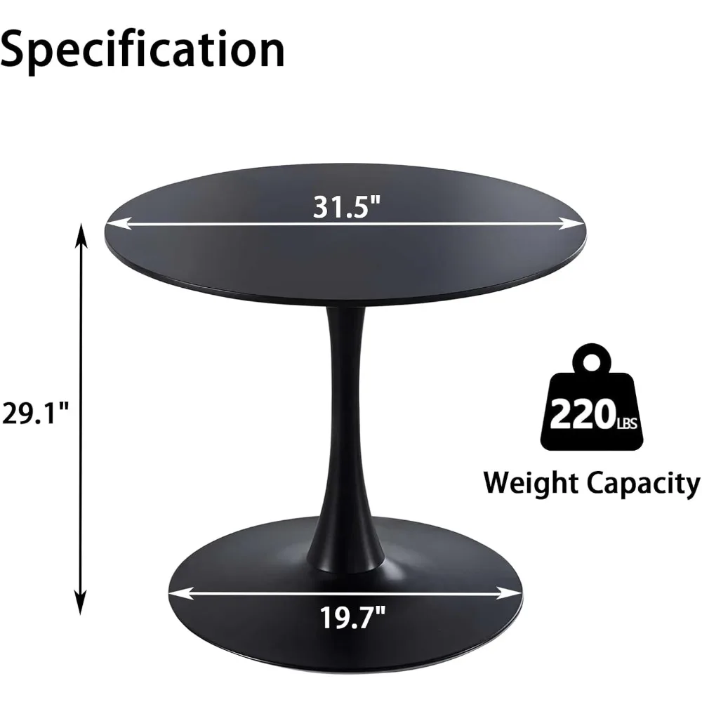 طاولة طعام عصرية بقاعدة سوداء مستديرة 31.5 من منتصف القرن، مناسبة لعدد 1-4 أشخاص #2