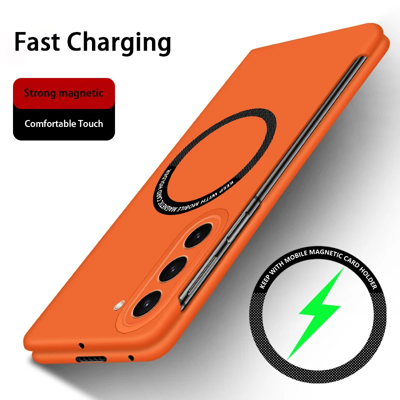 Magnetic Frameless Phone Case for Samsung Galaxy Z Fold5 Fold 5 5G Funda Simple Fashion Hard PC Foldable Screen Back Cover Coque
