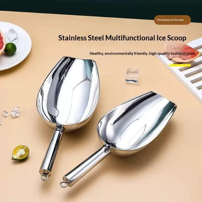 Stainless Steel Ice Scoop Thick Comfortable Handle Multifunctional for Ice Flour Grain Nuts Home Bar Commercial Use