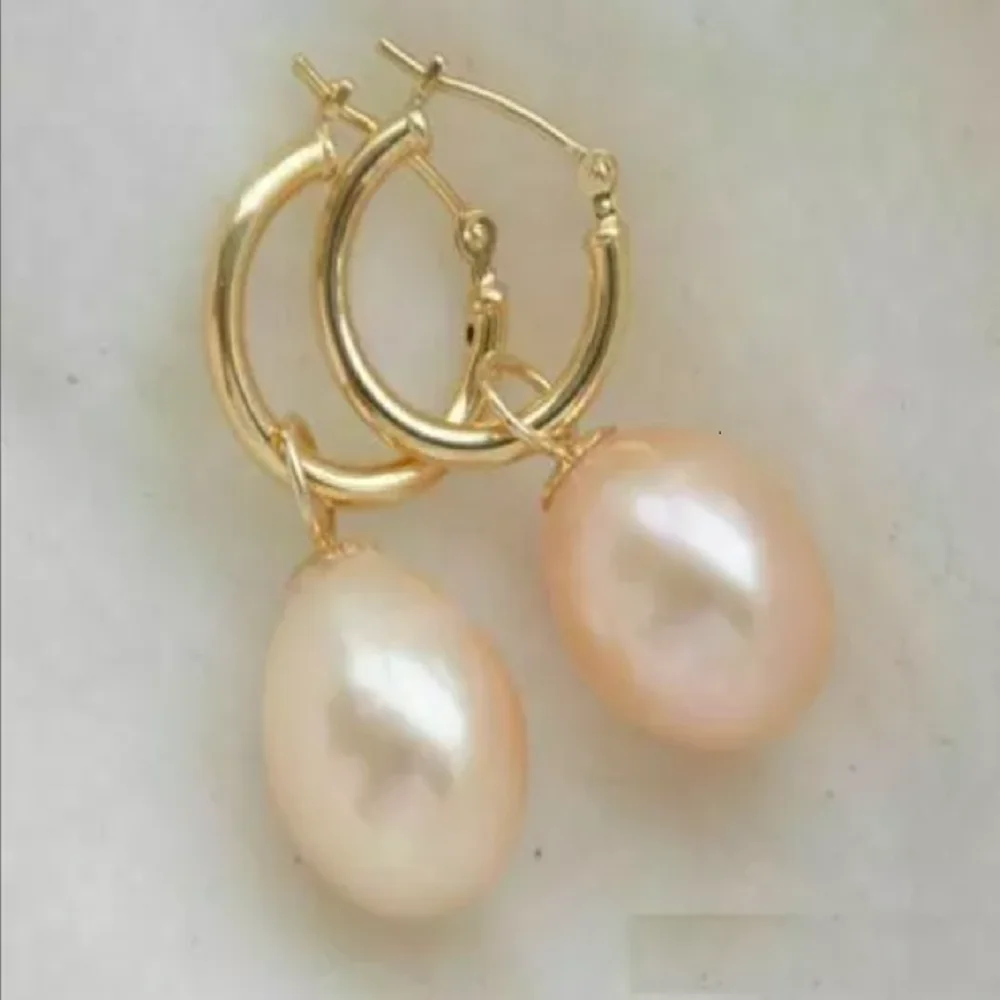 New AAA9-10mm 10-11mm South Sea Pink Perfect Pearl Earrings 14k Gold