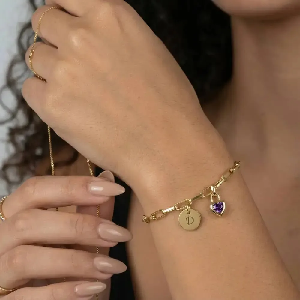 

Personalized Heart Initial Bracelet Birthstone Charm Crystal Bead Dainty Jewelry Custom Letter Gift for Women Mom Girlfriend Her