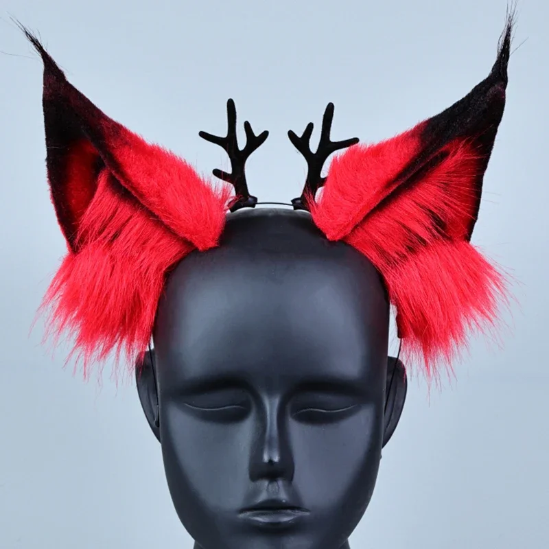 

Аниме Alastor Косплей Головные уборы Радио Демон Меховой костюм Волк Зверяя ушка Плюшевая повязка на голову Хэллоуин Вечерние аксессуары для волос Опора подарок