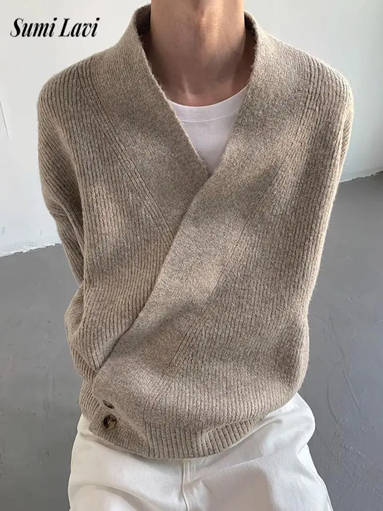 

Fall Winter New Casual Mens Irregular Cardigans Vintage Knitting Slim Fit Sweatercoats For Men Daily Leisure Button Knit Jacket