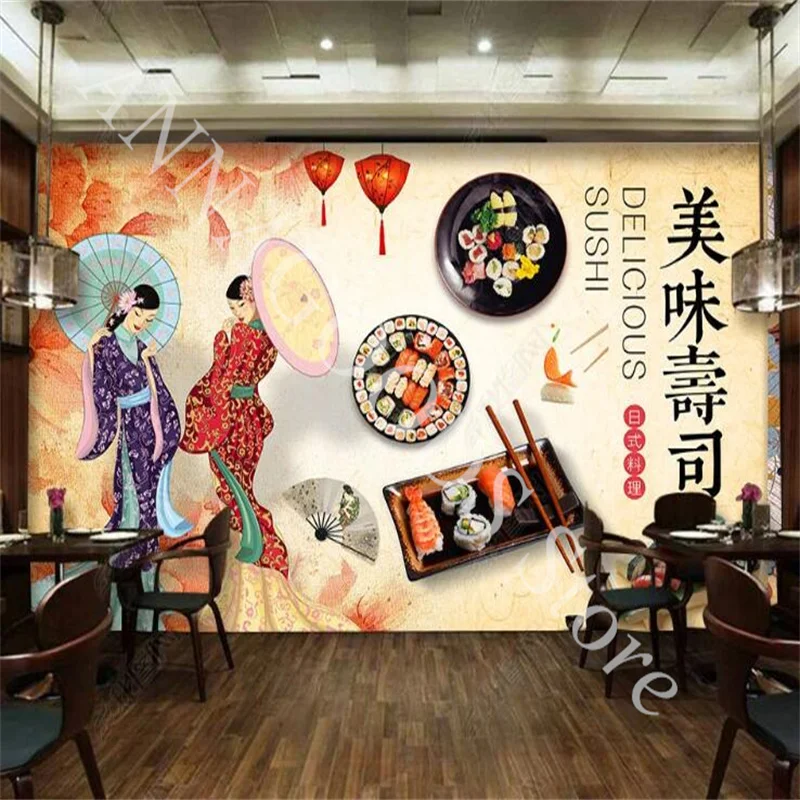 

Japanese Delicious Sushi Beauty Background Wall Paper Japanese Style Sushi Restaurant Wall Industrial Decor 3d Mural Wallpapers