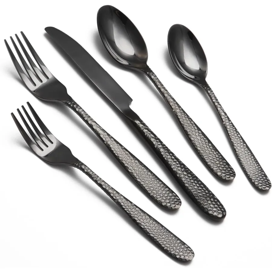 

Black Hammered Silverware Set 20 Piece Stainless Steel Heavy Duty Flatware Set for 4 FoodGrade Tableware Cutlery Set for Home R