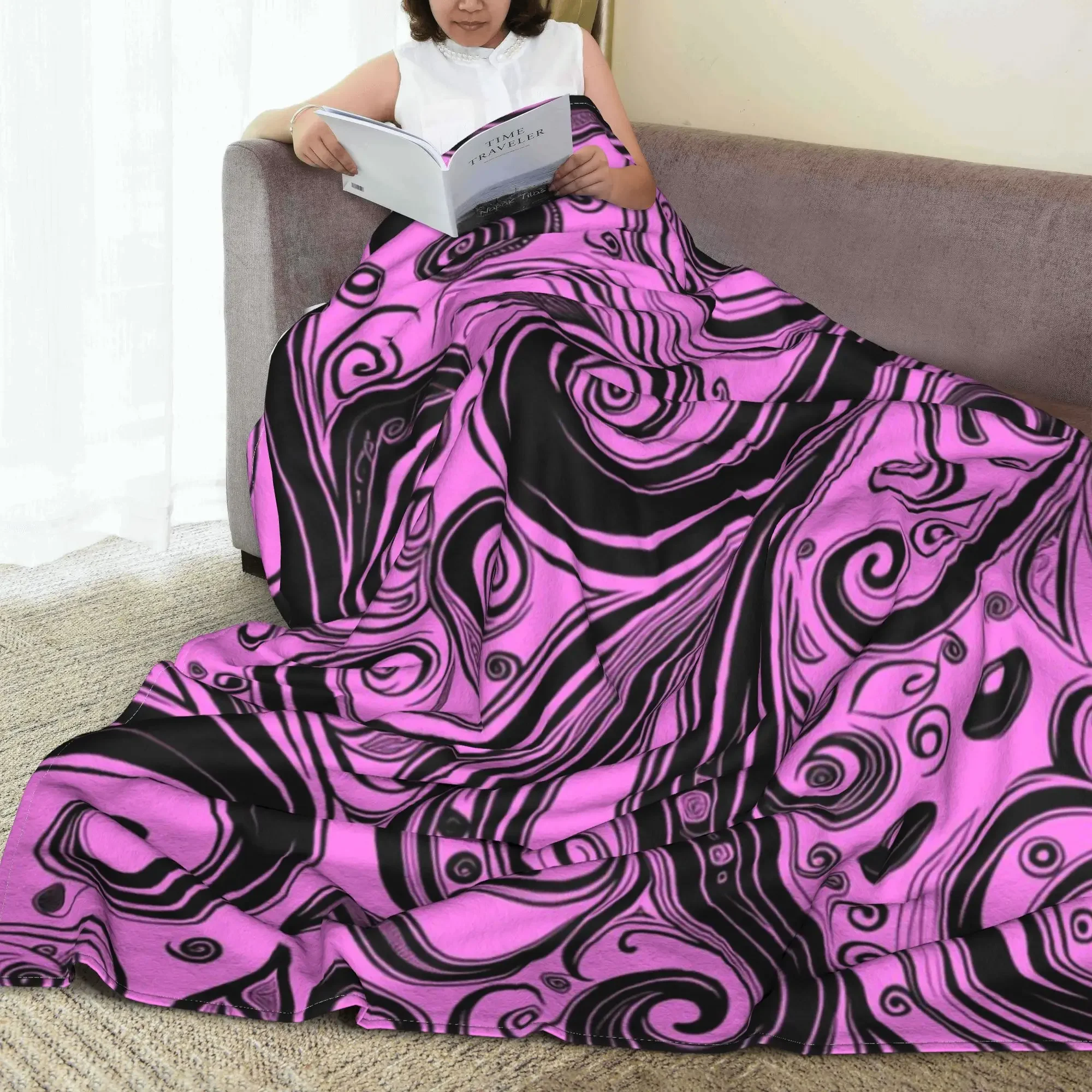

Pink and Black Swirls Blanket Warm Fleece Sofa Throw Blanket for Couch Bedding Outdoor Throws Bedspread Quilt