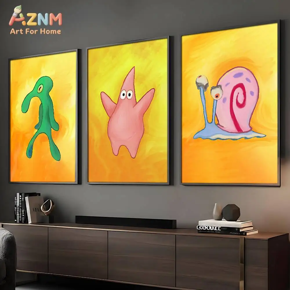 AZNM SpongeBob Weird Abstract Squidward Patrick Gary Canvas Poster Cartoon Wall Art Print Home Living Room Decor Painting Gift