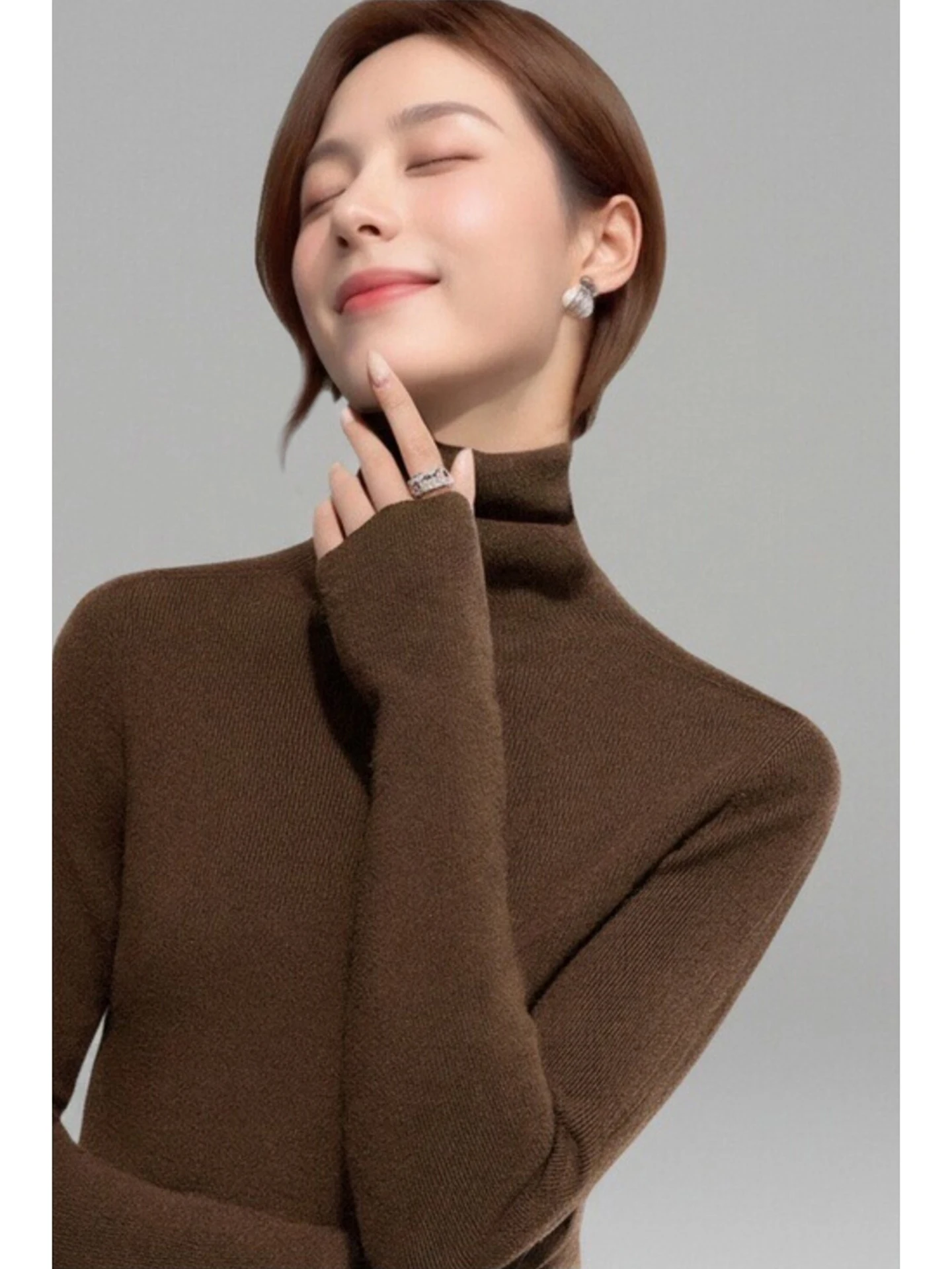 

Корейский модный шерстяной вязаный свитер с высоким воротником для женщин, базовый слой, можно стирать в машине, разноцветный, зимний, новинка