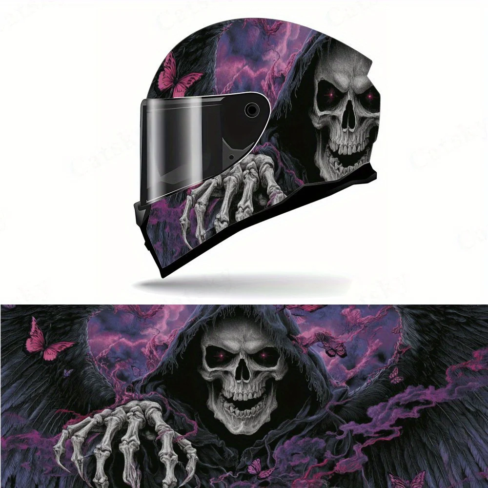 

Dark Fantasy Grim Reaper PVC Motorcycle Helmet Vinyl Wrap, Self-Adhesive Waterproof Sticker, Anti-Scratch Decorative Film for Fu