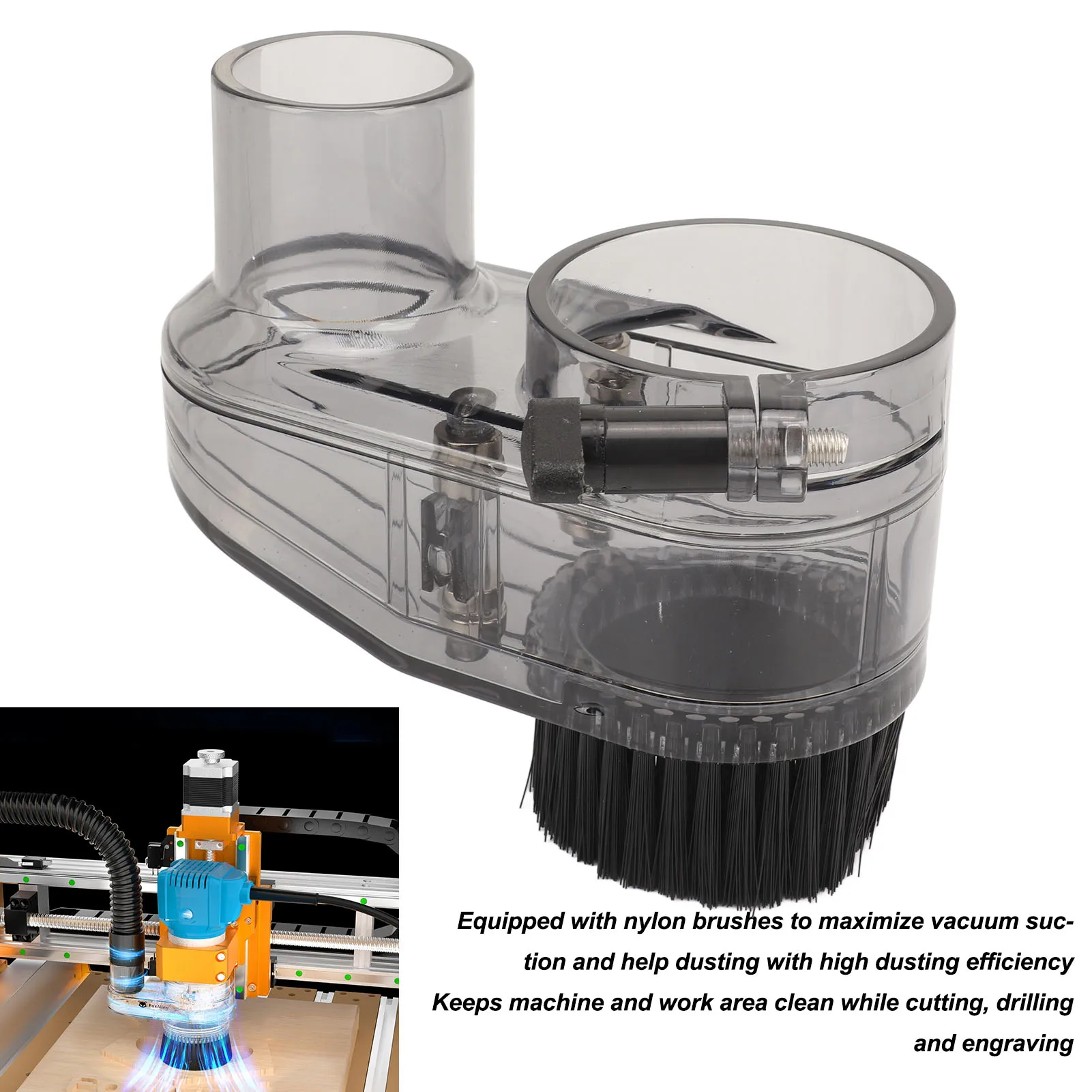 CNC Dust Shoe CNC Router Dust Shoe 52mm Diameter Clear CNC Dust Boot with 38mm Hose Diameter for 52mm Spindle Motors and Router