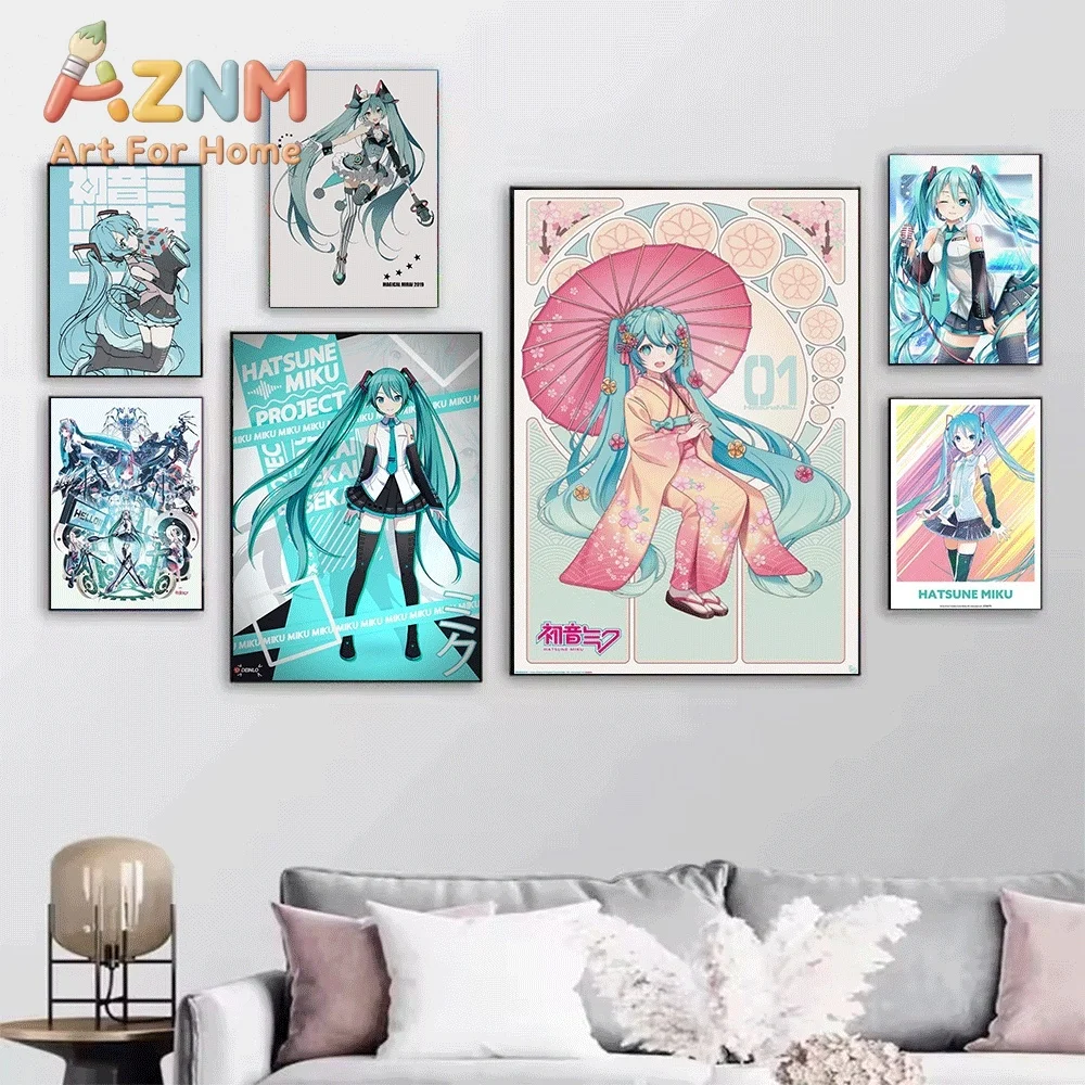 Hatsune Miku 18th Anniversary Kimono Classic Style Collage Canvas Painting Unframed Anime Vocaloid Wall Art Poster for Bedroom