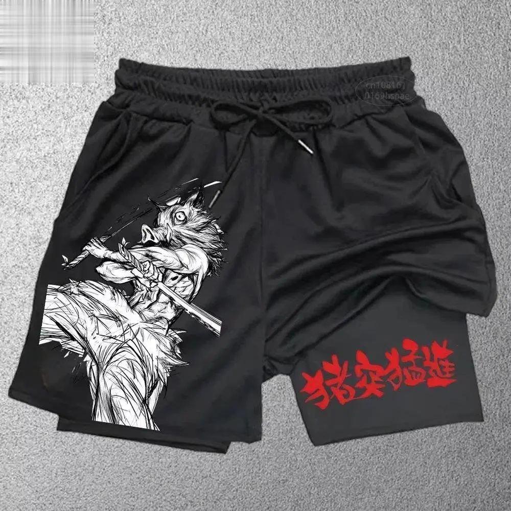 

Anime Demon Slayer Men's Sports Shorts Double Layer 2-in-1 Y2K Sports Shorts 2026 Summer Breathable Quick Drying Urban Style