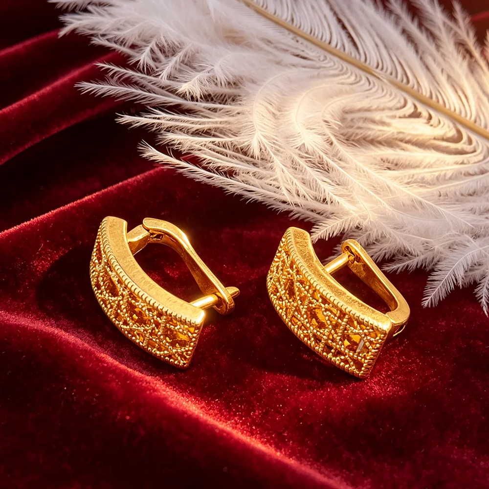 18K vergoldetes, hohles, geometrisches 4-teiliges Schmuckset für Damen, luxuriöse Kreis-Halskette, Armband, Ohrringe, Ring, Hochzeits- und Alltagsschmuck, Geschenk – Detail 12