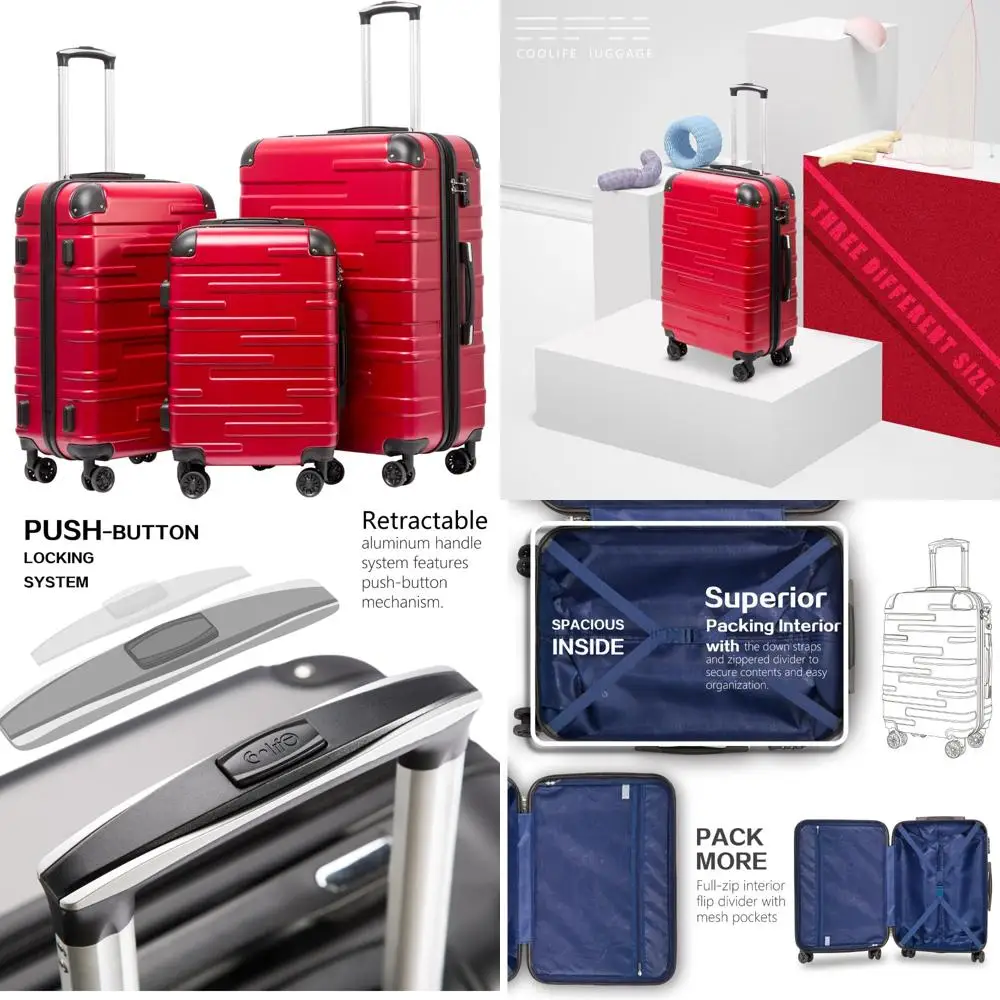 

комплект багажа из 3 предметов с замком tsa и вращающимися колесами: чемоданы 20 дюймов, 24 дюйма, 28 дюймов красного цвета.