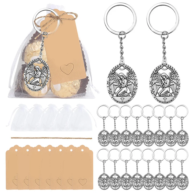 

24 шт. Брелоки «Ангел-хранитель», кольца для ключей, кулоны для крещения, подарочные брелоки, легкие украшения из сплава с биркой «Спасибо»