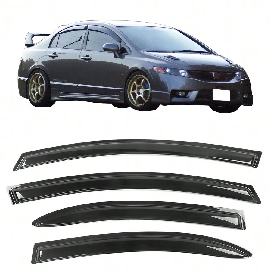 4PCS Window Visors Compatible With Honda Civic Sedan 2006–2011, Smoke Acrylic Rain Guards Car Accessories
