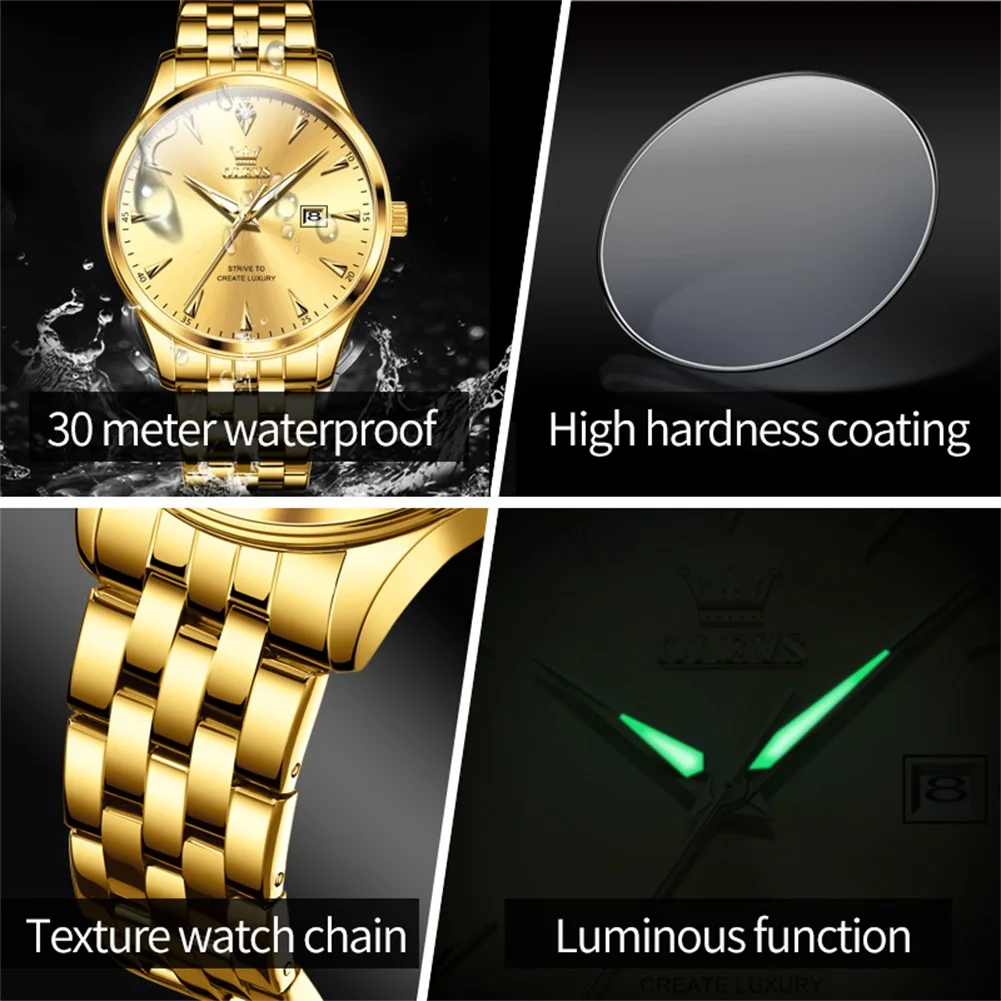 OLEVS Luxury Fashion Business Men's Wrist Watches Best Selling Original Stainless Steel Waterproof Calendar Quartz Watch for Men