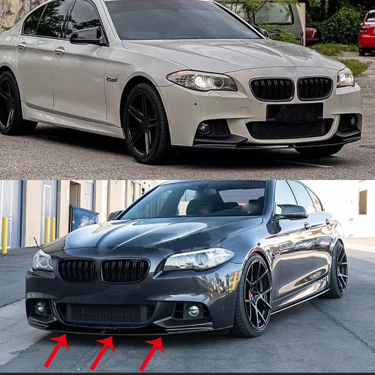 لمعان أسود الجبهة الفاصل ل 2011-2016 BMW F10 5 Series M الرياضة الوفير الجبهة الشفة المفسد الفاصل طقم هيكل السيارة Magickit #2