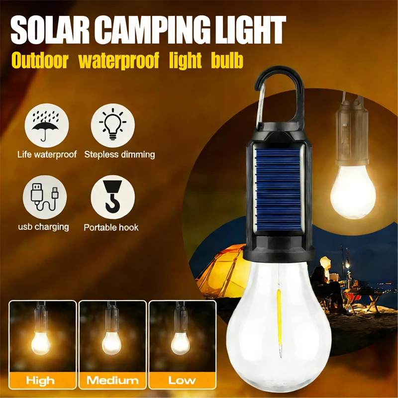 

Уличный солнечный фонарь для кемпинга с быстрой зарядкой через USB, водонепроницаемый, подвесной, портативный фонарик для пикников, декора сада, ночного освещения и экстренных ситуаций