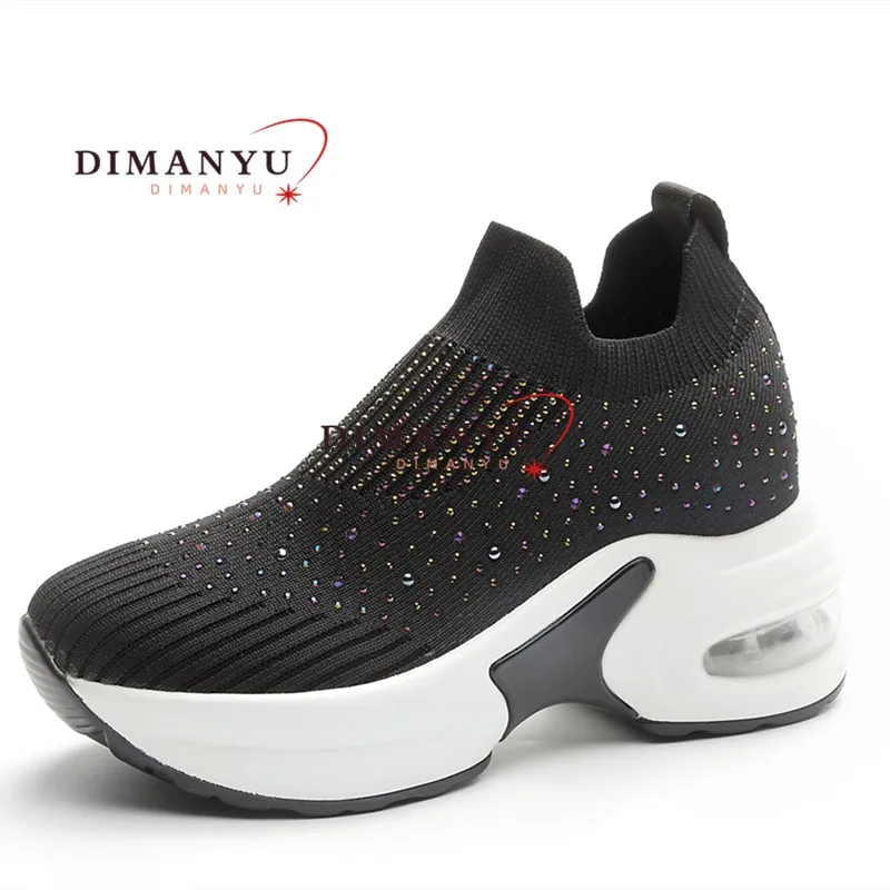 

DIMANYU Women's Sneaker Platform 2025 New Inner Height Knitted Women's Shoes Casual Fashion Breathable Rhinestone Women's Shoes