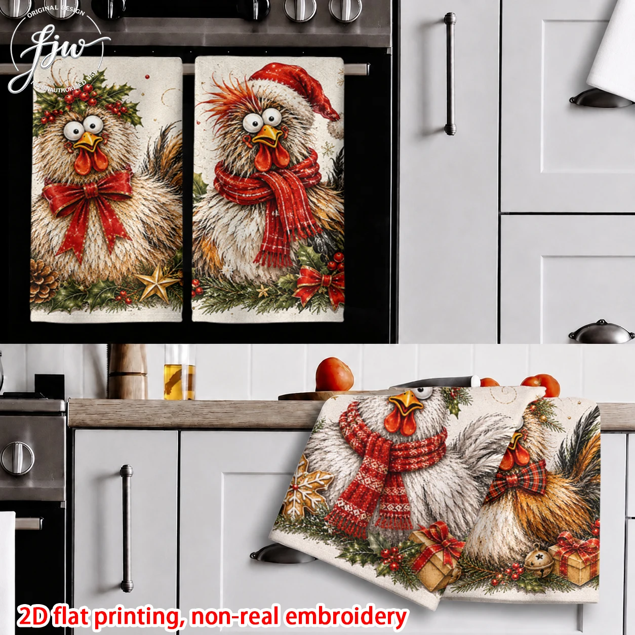 6pcs Christmas Funny Farm Chicken Kitchen Towels Rustic Holiday Farmhouse Dish Towels for Xmas Home Decor