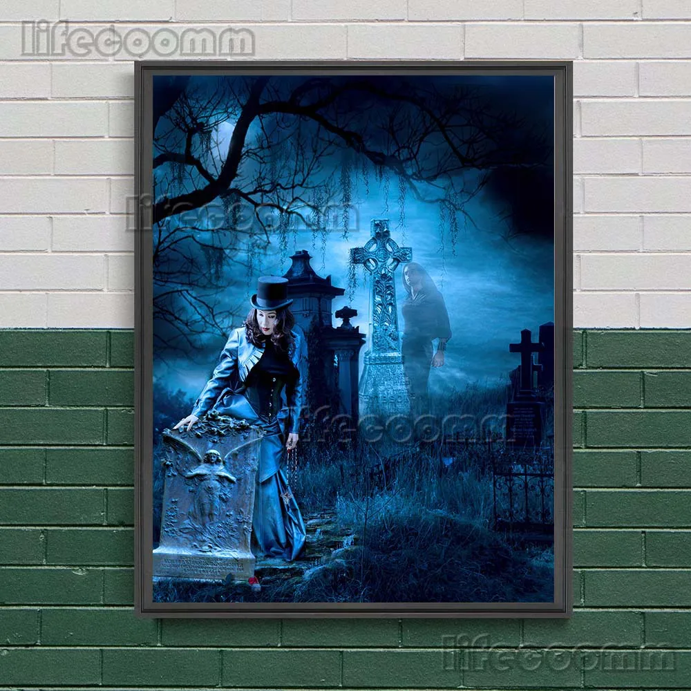 Dark Cathedral Witch Vintage Wall Art Canvas Painting Appointment AtThe Cemetery Art Poster And Print Home Decoration Unframed