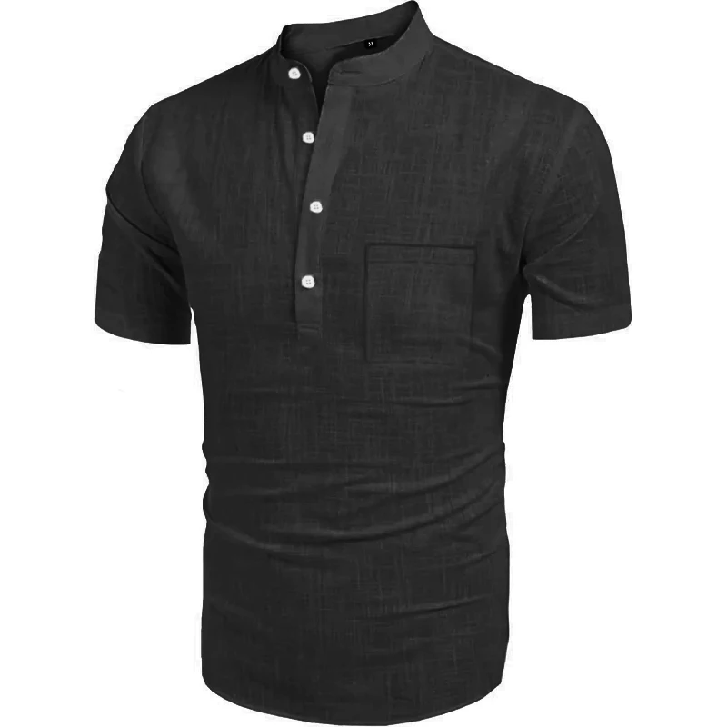 Summer Men's Henley Shot Sleeve T Shirt Causal Hippie Beach Cotton Shirt Collar Lightweight Yoga Tee Tops Oversize Tshirts Man