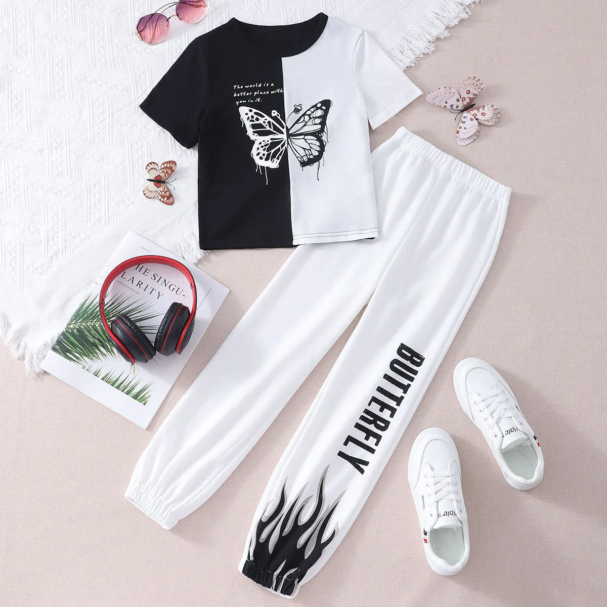 2023 Summer Girls Clothes Print Sets Outfits Kids Short Sleeve T-shirt + Long Pants Child tracksuit 2PCS 8 9 10 12 Year