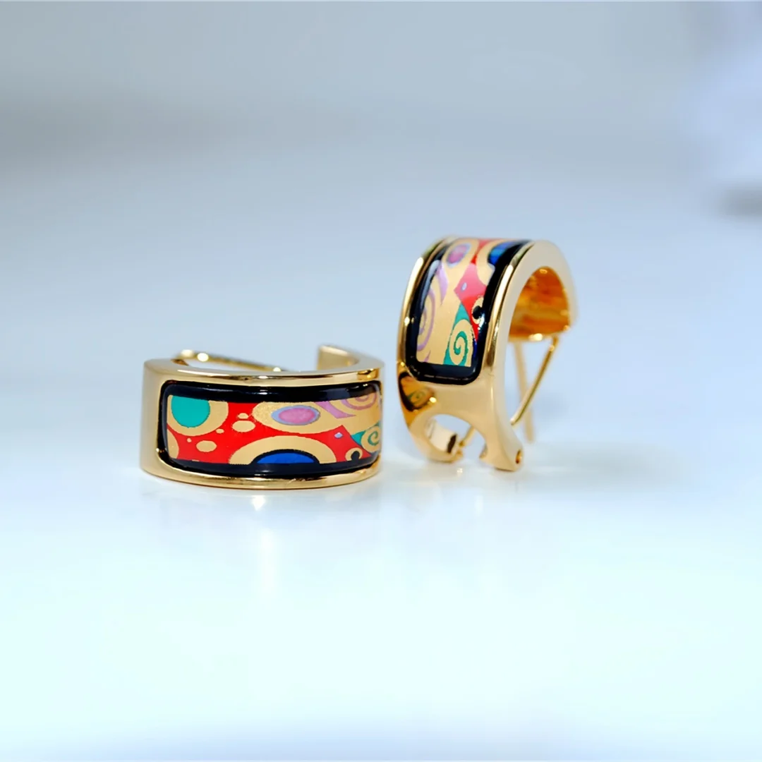 New Cloisonne Charms Stud Earrings for Women Enamel Tree of Life Gilded Ear Clip Fine Choice Jewelry Lover's Gift Wholesale