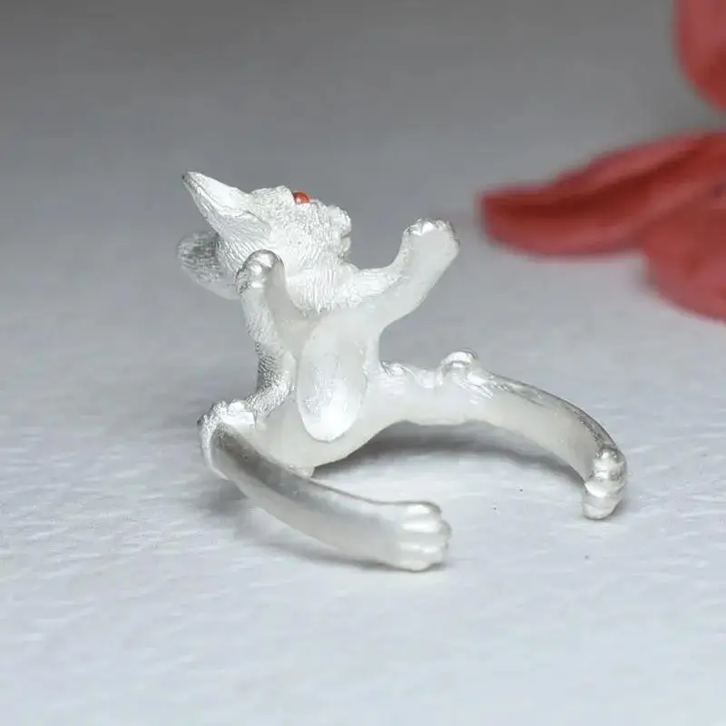 Cute Red Eye French Bulldog Puppy Open Rings for Men Women Adjustable Animal Ring Party Jewelry Fashion Accessories Gifts