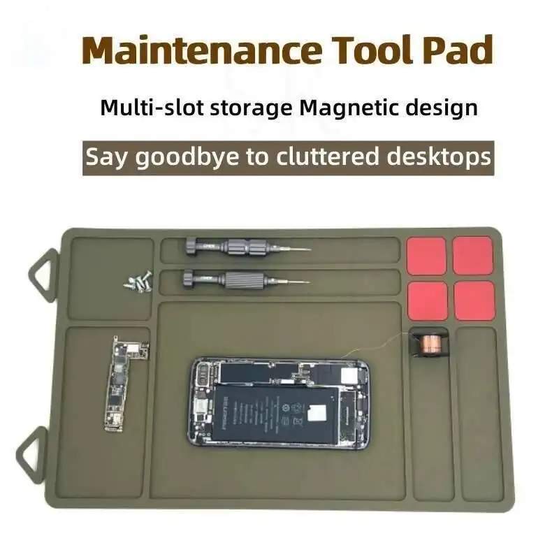 

PVC Working Pad Heat-Resistant Heat Insulation Mat with Multi-Slot Storage for for Motherboard & Precision Instrument Repair Set