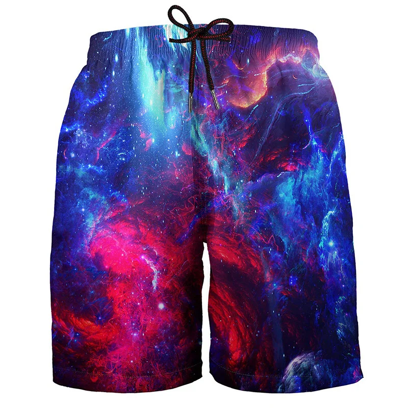 Colorful Smog Graffiti Starry Sky Shorts Pants Men 3D Printed y2k Board Shorts Summer Hawaiian Swimsuit Cool Surfing Swim Trunks