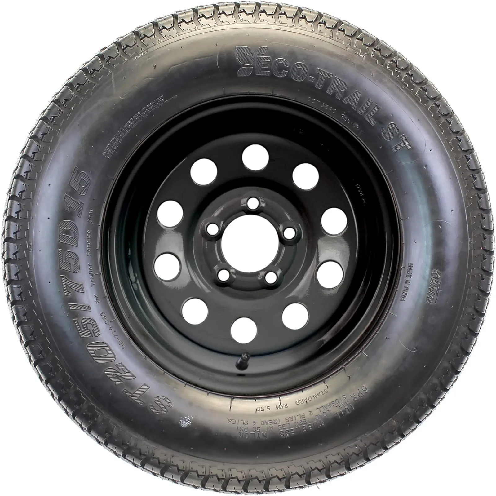 US  Trailer Tire On Black Wheel Modular Rim ST205/75D15 Load Range C 5 Lug On 4.5 15 x 5-2 Year Warranty w/Free Roadside