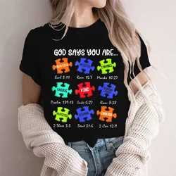 Dio dice che sono Autismo Camicie per abbigliamento donna Be Kind T-shirt retrò Harajuku Abbigliamento grafico Gesù Autismo Top da donna