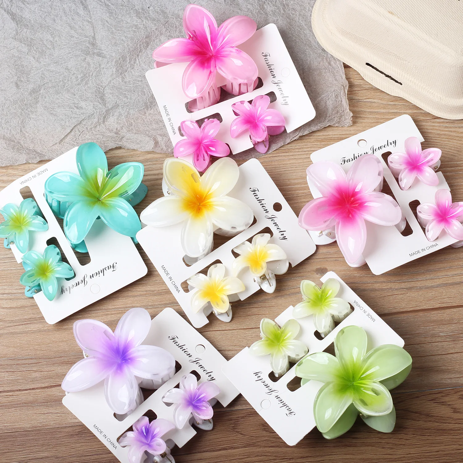 3pcs Hawaiian Flower Women's Hair Clips, Plum Hair Clips for Thick and Thin Hair, Beach Party Tropical Resort Hair Accessories