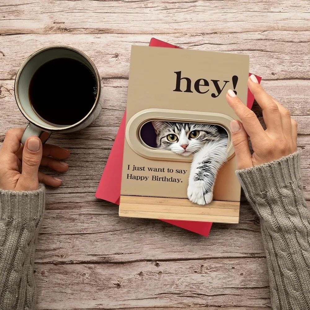 Cat Door Birthday Greeting Card 