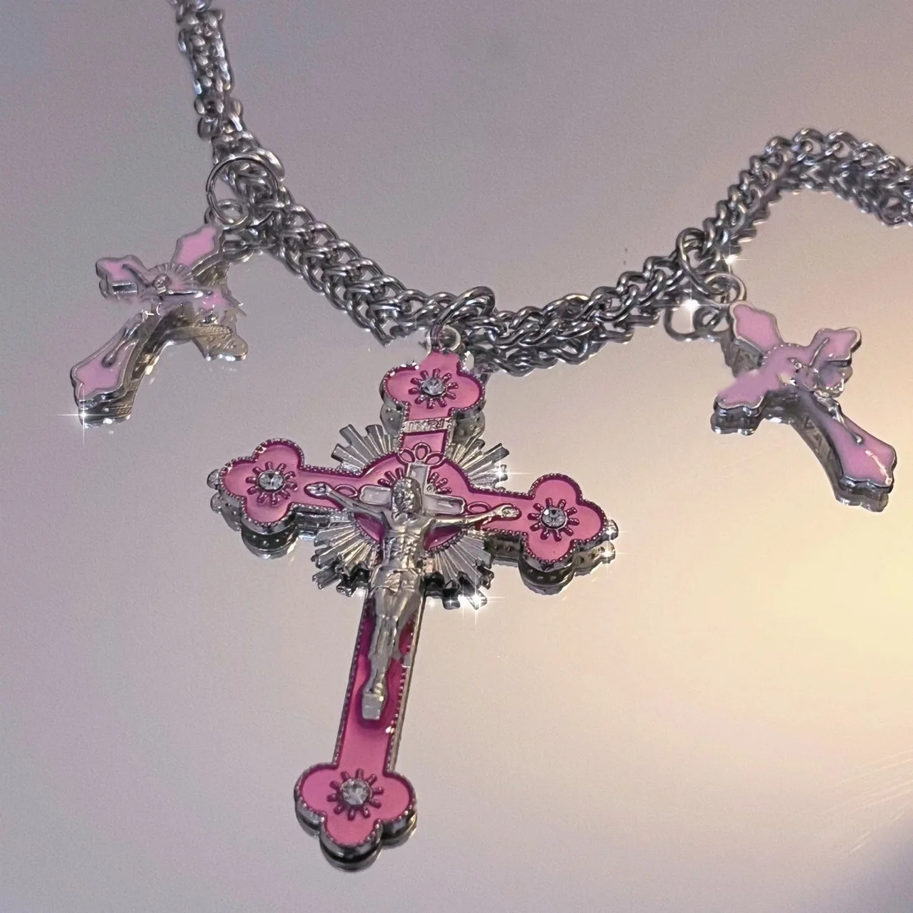 Collares de Cruz rosa para mujer, joyería gótica de moda Y2k, Cadenas de Metal, colgante, collar, regalos de joyería de fiesta, nuevo