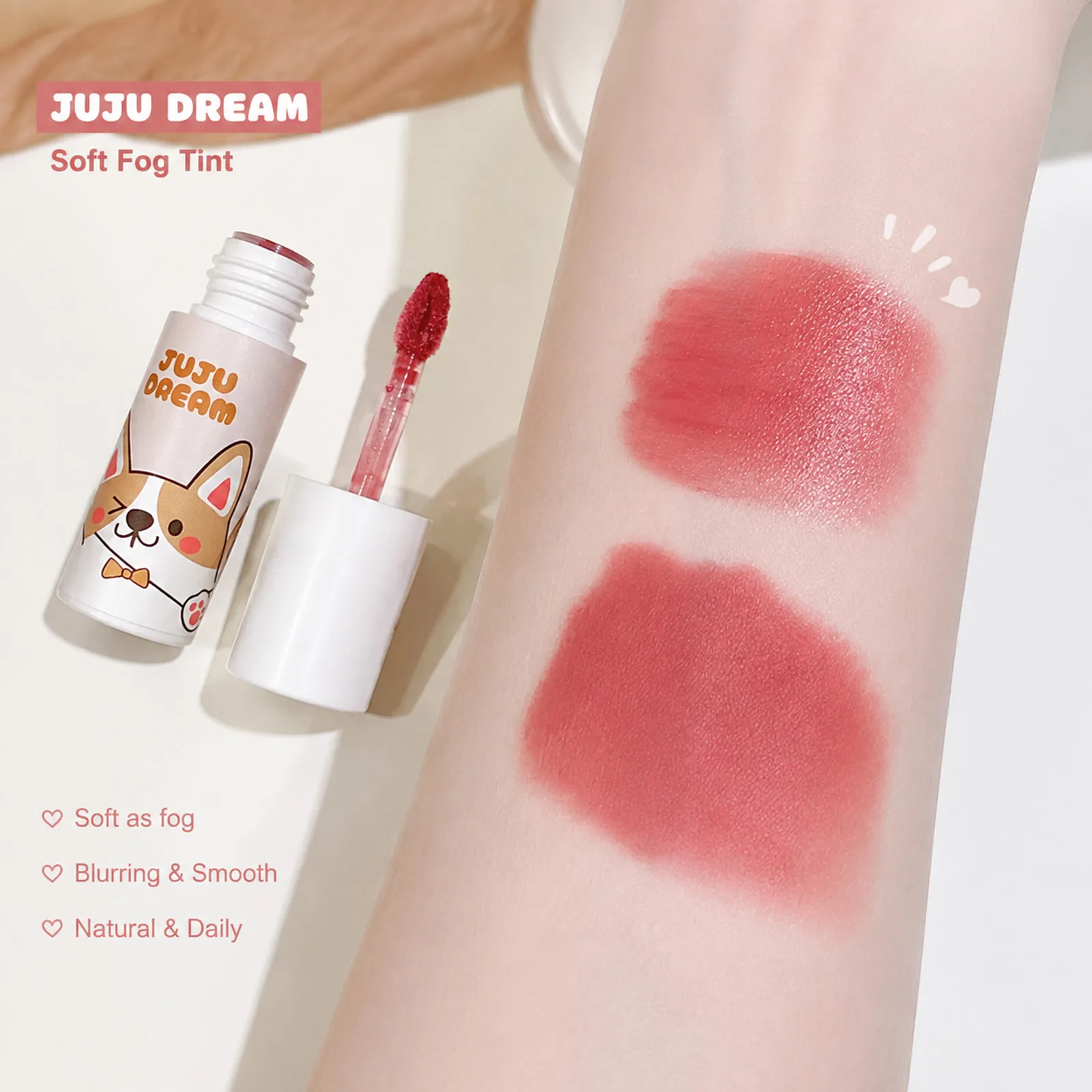 JUJU DREAM Cute Dog Lip Tint Glossy Juicy Waterproof Long Lasting Hydrating Lip Stain Cheek Makeup For Women