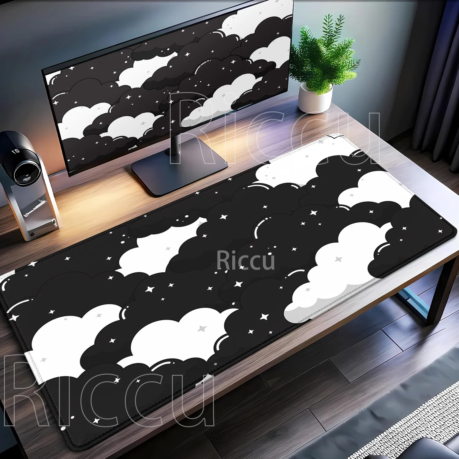 

Clouds Mouse Pad Kawaii Cute Rubber Gaming Keyboard Large size black and white Mousepad office laptop overlock game XXL Desk Mat