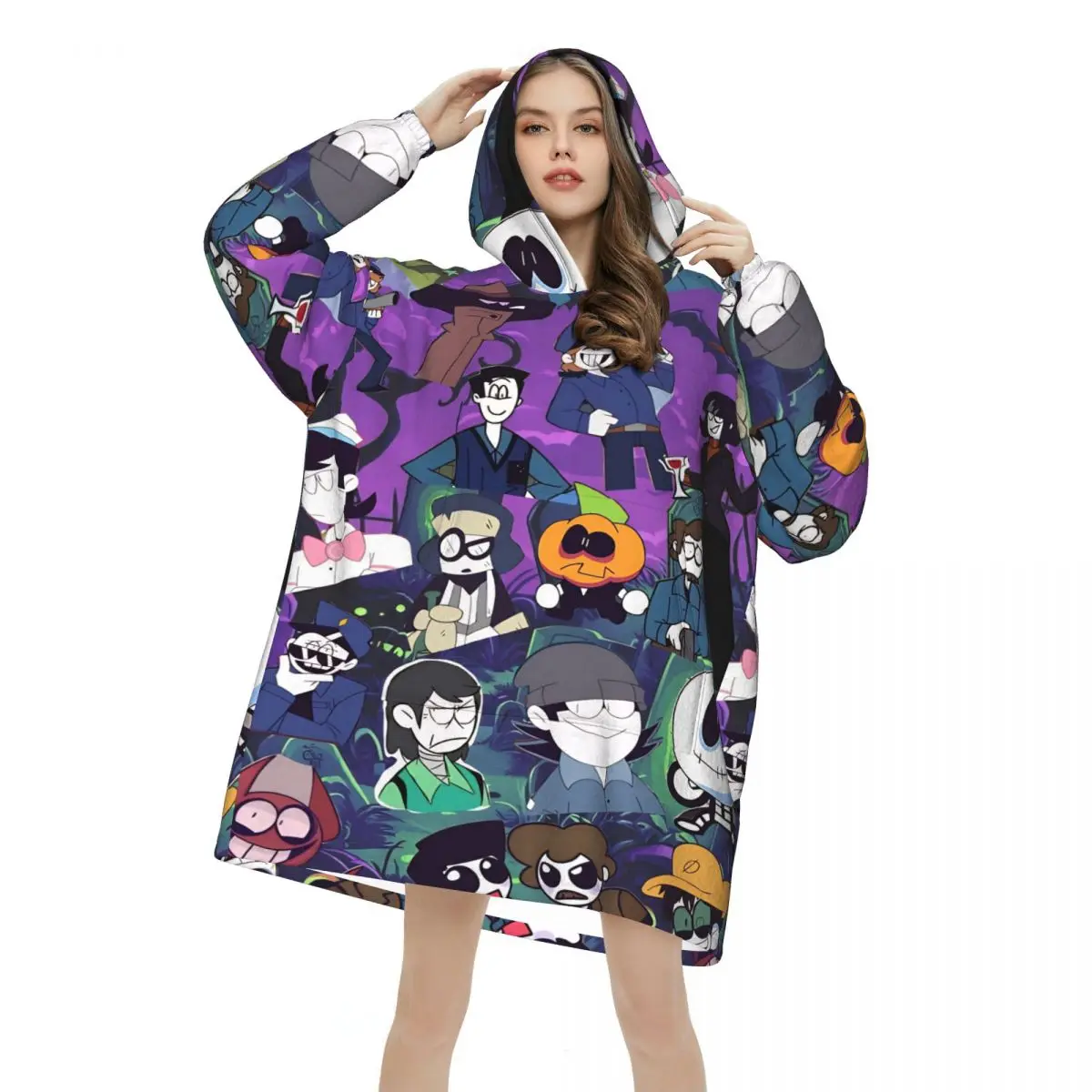 Oversized Spooky Month Wearable Blanket Gifts for Women Men Ultrasoft Plush Warm Sweatshirt Blankets With Pocket