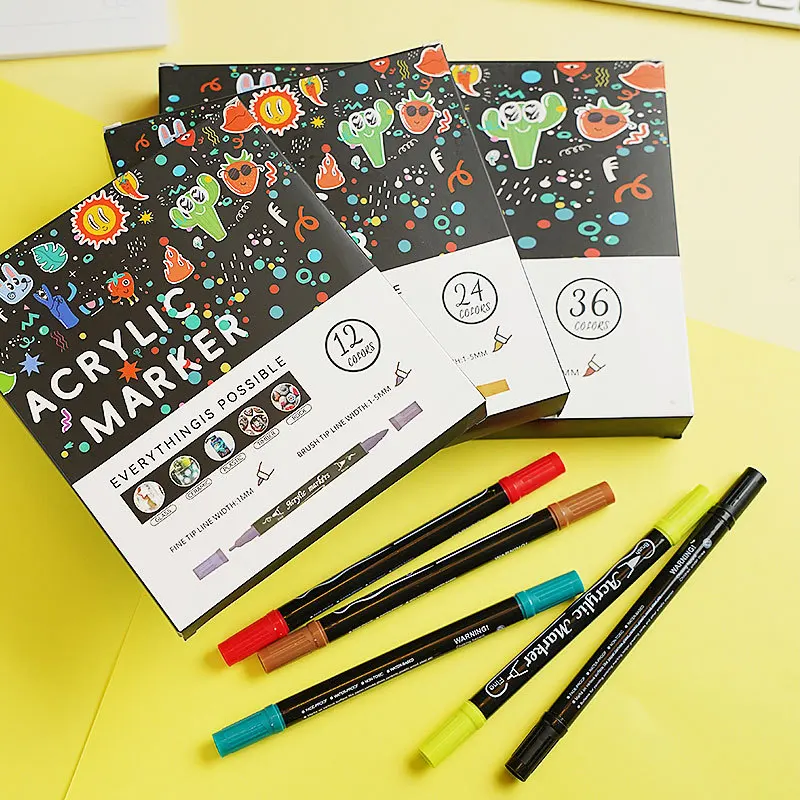 

12/24/36/48 Colors Dual Tip Acrylic Paint Pens Markers for Wood Canvas Stone Rock Painting Glass Ceramic Surfaces DIY Crafts