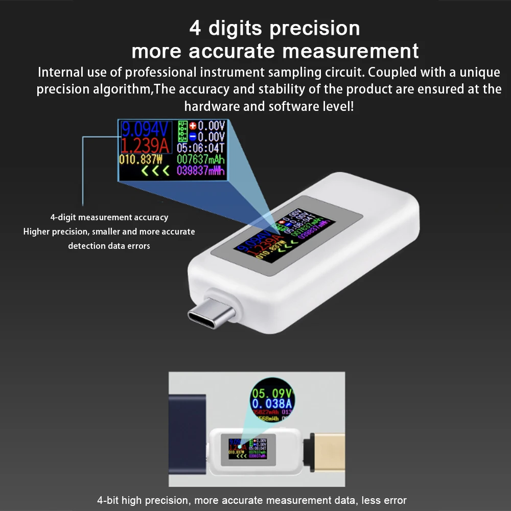 Tester USB typu C prąd 4-30V USB-C próbnik napięcia amperomierz czasowy 10 w 1 USB-C kabel ładujący kolorowy ekran