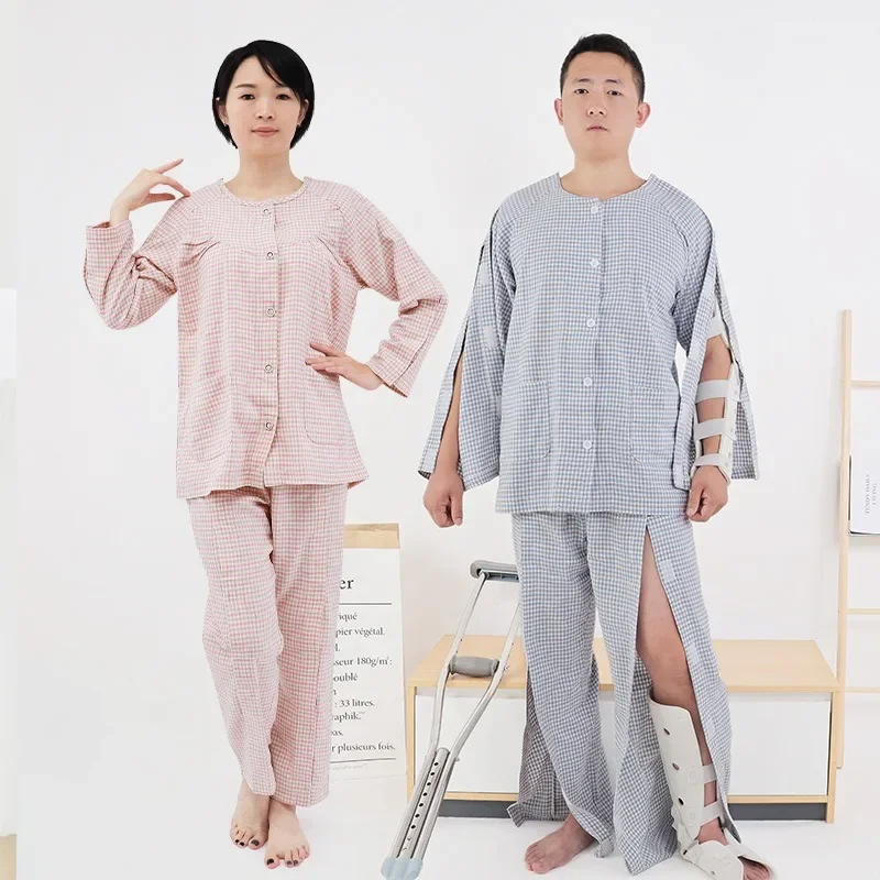 

Spring Autumn Easy To Wear Take Off Nursing Clothes After Arm and Leg Fracture Bed Elderly Pajamas Acupuncture Treatment Clothes